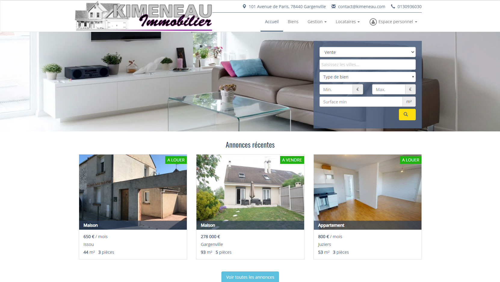 Page d'accueil site Kimeneau